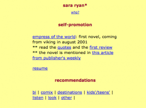 front page of sararyan.com circa 2000