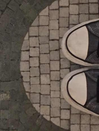 sneakers on a tile floor